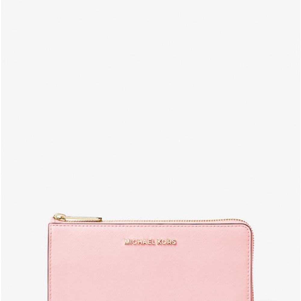 Michael Kors Jet Set Travel Large Saffiano Leather Quarter-Zip Wallet Pwd Blush